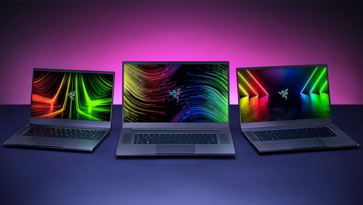 Razer Blade laptops on a purple background.