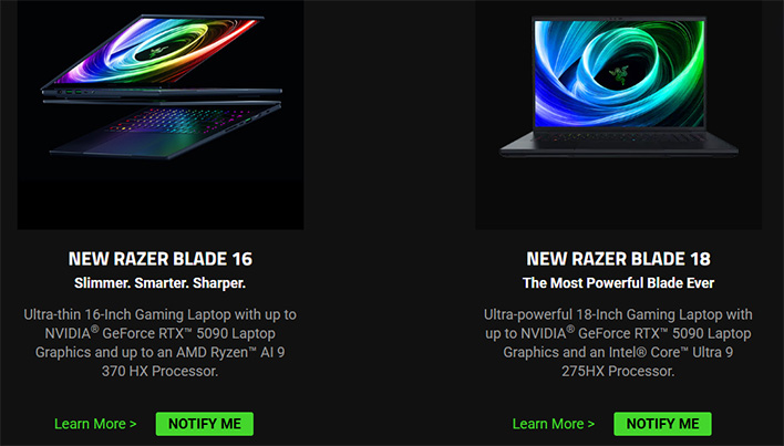 Screenshot of Razer's Blade laptops page.