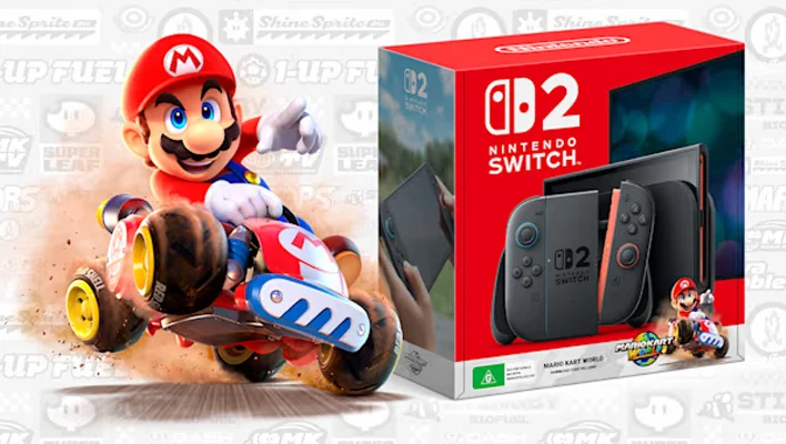 Nintendo Switch 2 + Mario Kart World bundle (retail packaging).