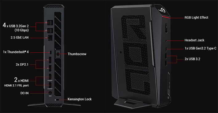 ASUS ROG NUC renders showing the ports on the front and back.