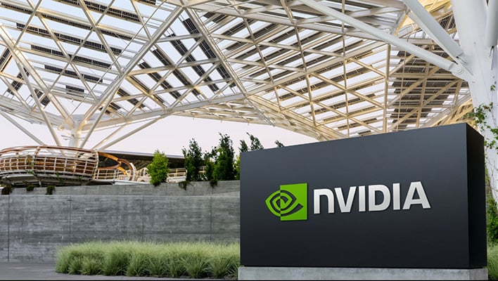 NVIDIA sign in front of its headquarters.