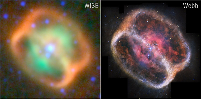 WISE and JWST comparison shots of NGC 1514.