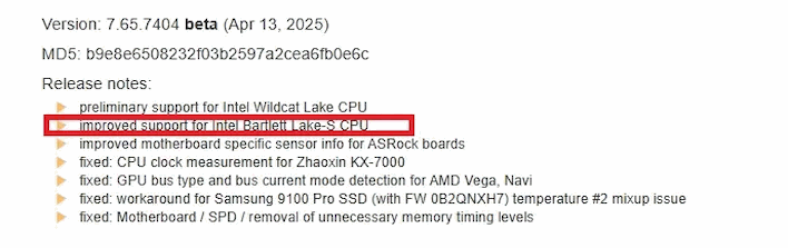 aida64 bartlettlake update notes