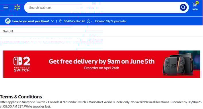 Walmart banner for the Switch 2.