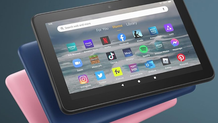 Three Amazon Fire HD 7 tablets in a stack.