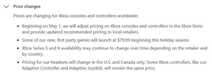 xbox price changes