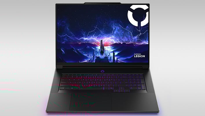 Lenovo Legion 9i gaming laptop (open, front view) on a gray gradient background.