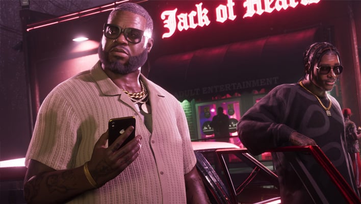 Boobie Ike and another character outside a club in Grand Theft Auto VI.