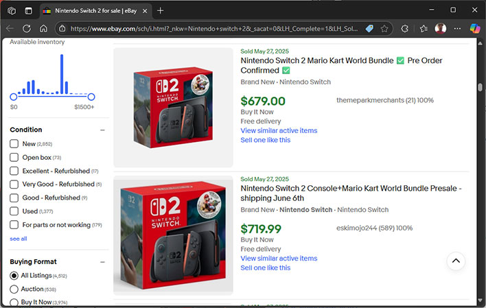 Nintendo Switch 2 listings on eBay.