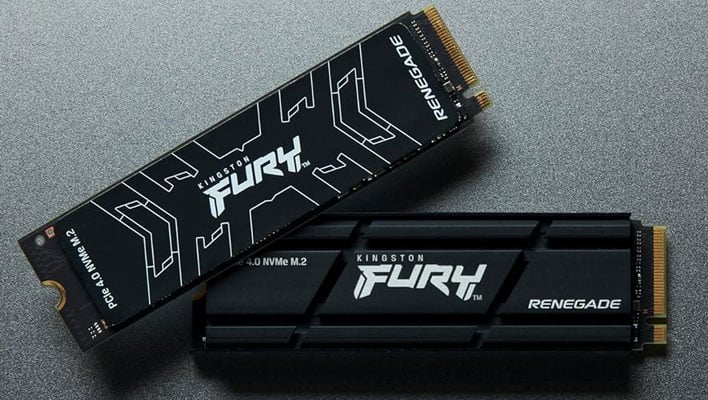 Two Kingston Fury Renegade SSDs (one with a heatsink, one without) on a gray background.