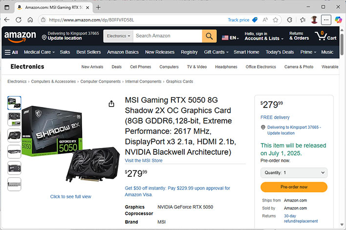 Pierwszy GPU GeForce RTX 5050 idzie do zamówienia w przedsprzedaży z niespodzianką