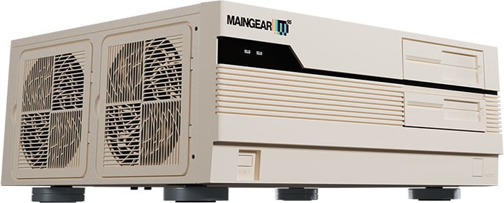Angled view of Maingear's Retro95 gaming PC showing the left-side vents.