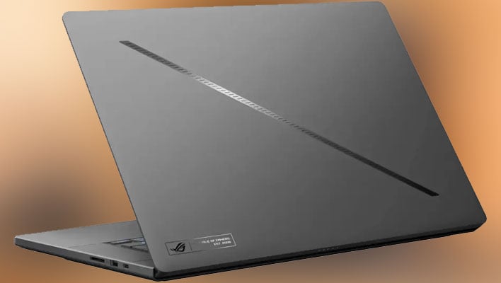 ASUS Zephyrus G16 laptop on a blurry background.
