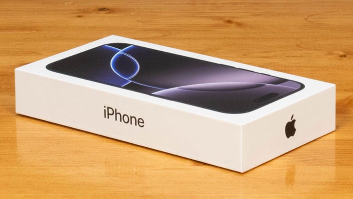 Apple iPhone 16 Pro box on a table.