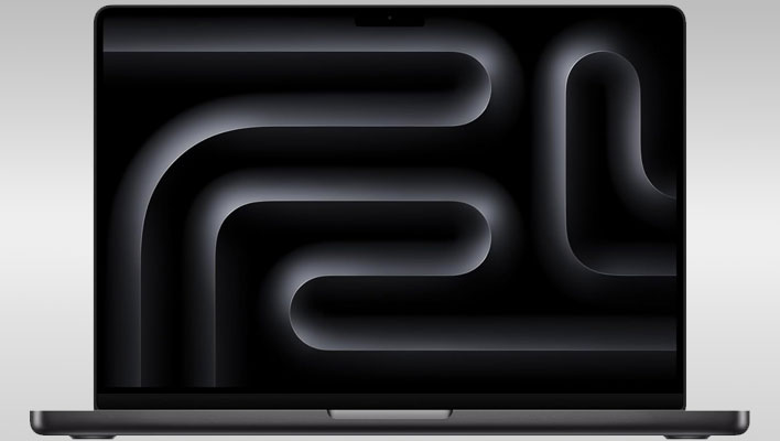 Apple MacBook Pro on a gray gradient background.