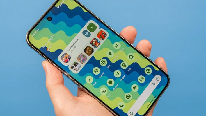 Pixel 9 Pro on a blue background.