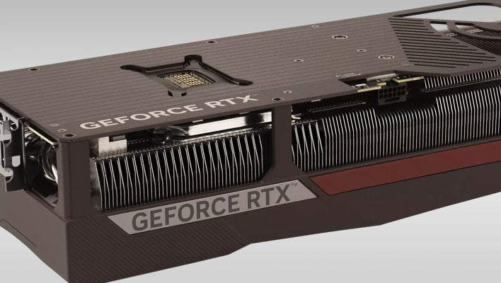 Rear-angled view of the ASUS GeForce RTX 5080 Noctua OC Edition on a gray gradient background.