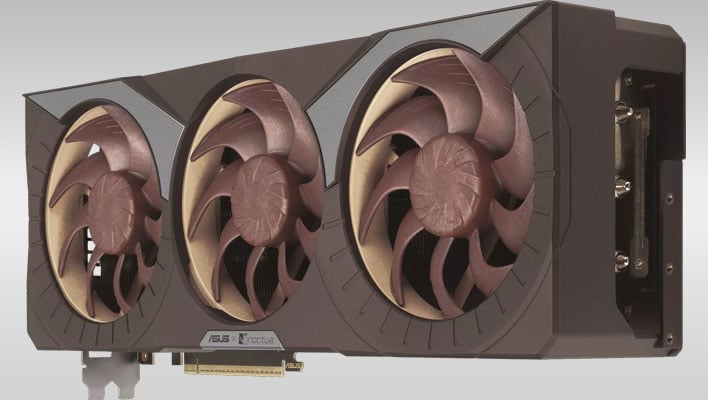 Rear-angled view of the ASUS GeForce RTX 5080 Noctua OC Edition on a gray gradient background.