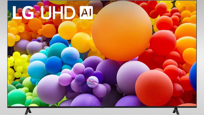 LG UT75 Series LED TV on a gray gradient background.