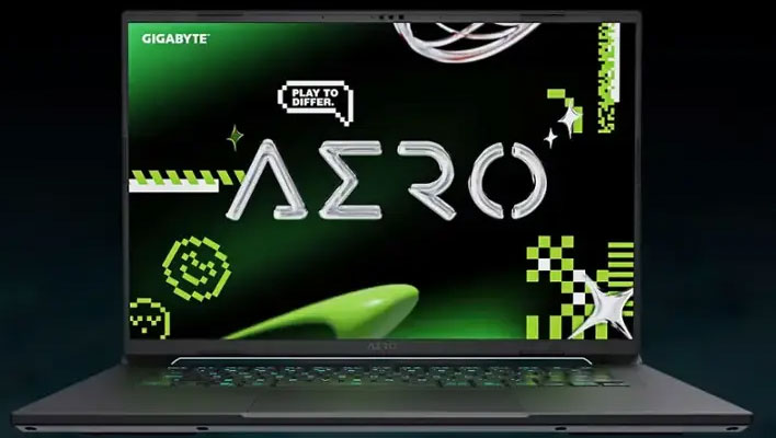 Front render of an Gigabyte Aero X16 laptop.