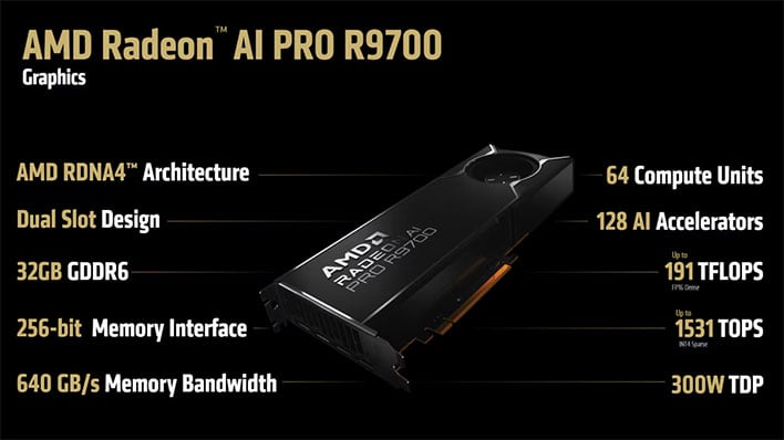 AMD Radeon Ai Pro R9700 specs slide.