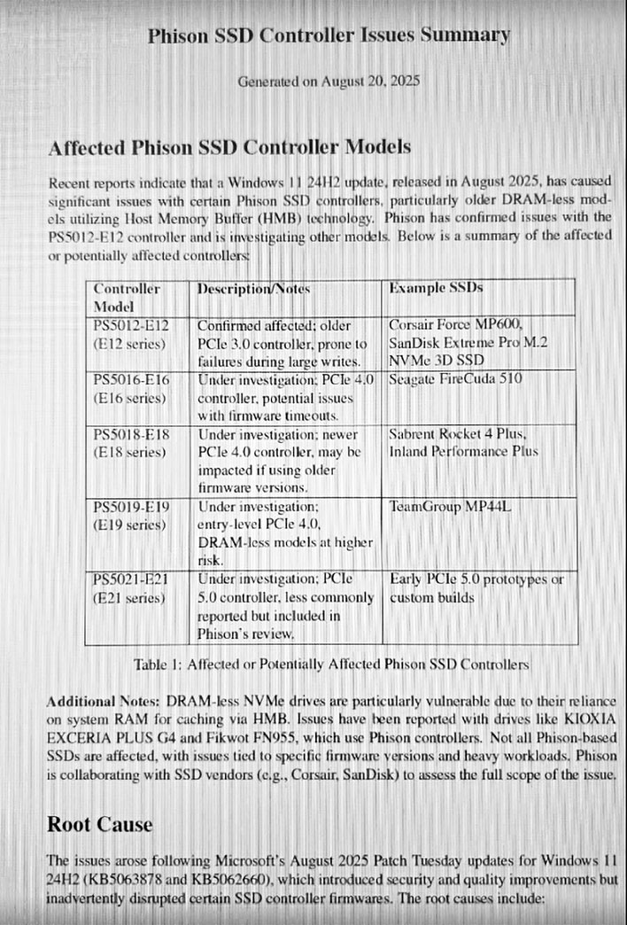 Screenshot of a document that Phison says is bogus (Part 1).