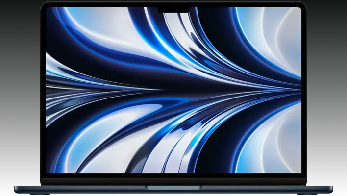 Apple MacBook Air on a black and gray gradient background.