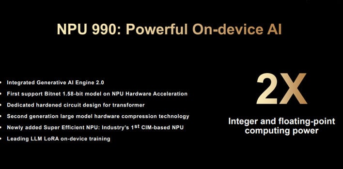 MediaTek slide highlighting its NPU 990.