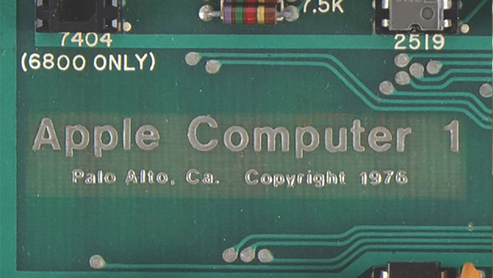 Closeup of an Apple-1 board.