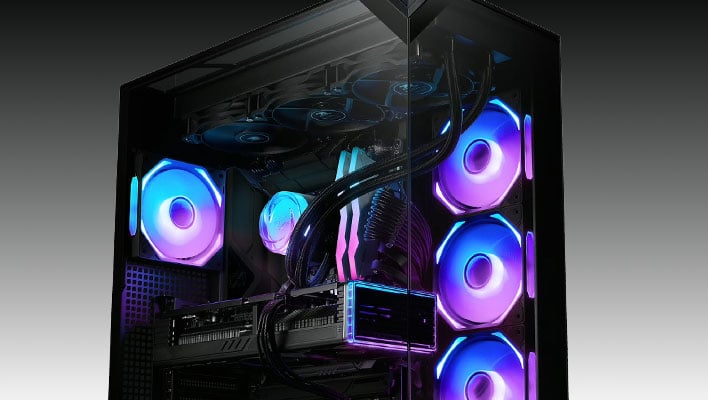 iBuyPower Element Pro gaming PC (closeup render on a black and gray gradient background).