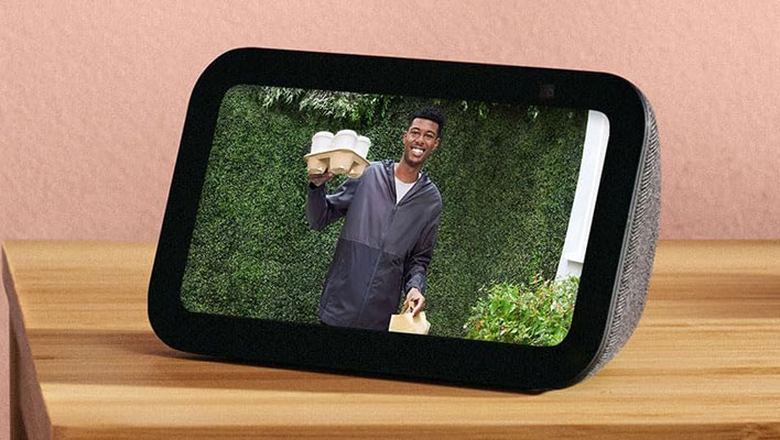 Amazon Echo Show on a nightstand.