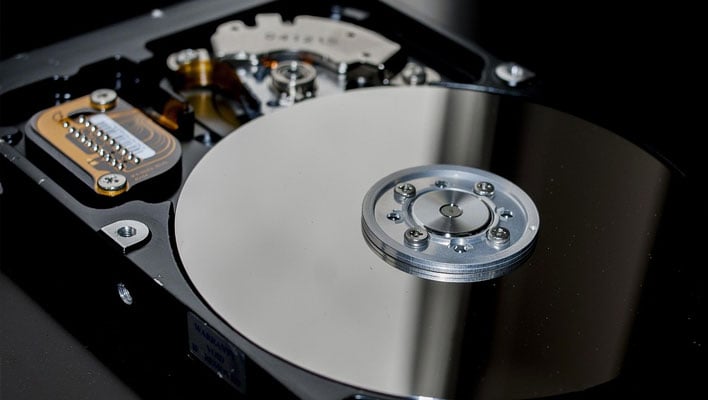 Closeup of a hard drive (the platter inside).