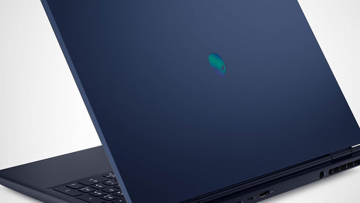 Rear angled render of an Alienware gaming laptop.