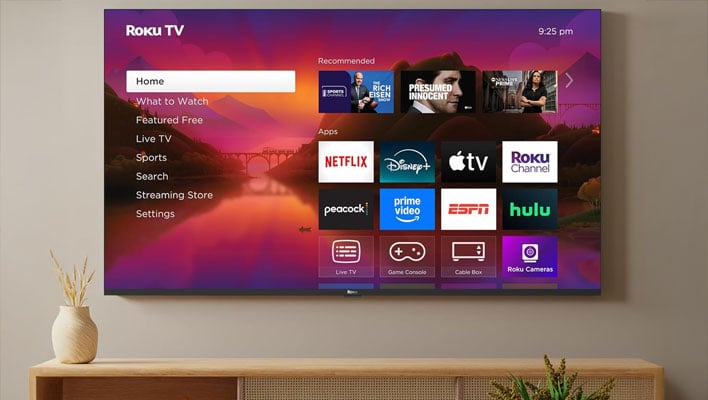 Roku TV on a wall.