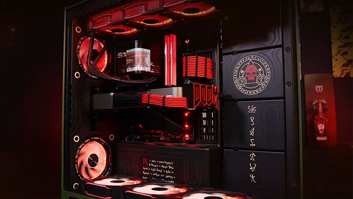 Angled inside closeup of Maingear's Doom Edition gaming PC.