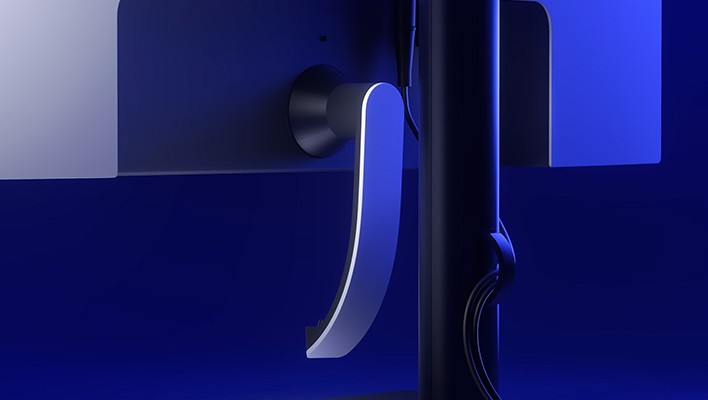 Closeup render of the DualSense charging hook on the back of Sony's PlayStation monitor.