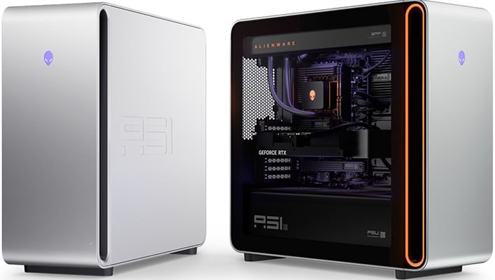 Angled renders of two Dell Alienware Area-51 desktops.