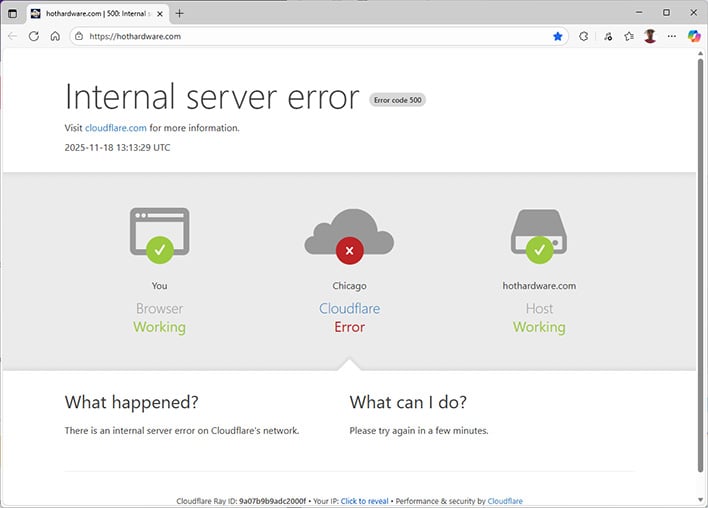 Cloudflare error message in Edge browser.