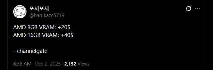 harukaze tweet amd gpu vram pricing