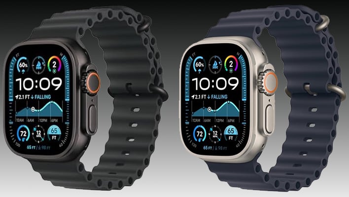 Apple Watch Ultra 2 renders on a black and gray gradient background.