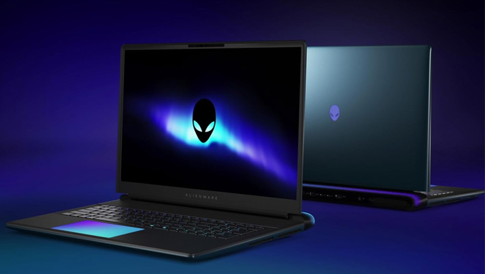Alienware 18 Area-51 laptops on a purple background.