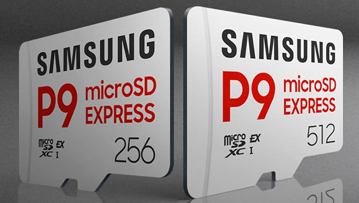 256GB and 512GB Samsung P9 microSD Express storage cards.