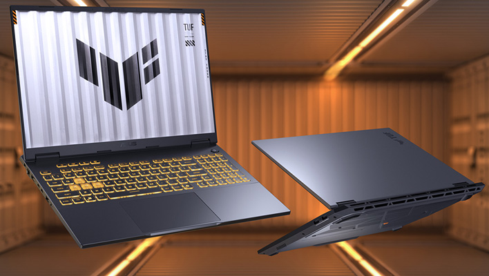 Front and back renders of two ASUS TUF Gaming laptops.