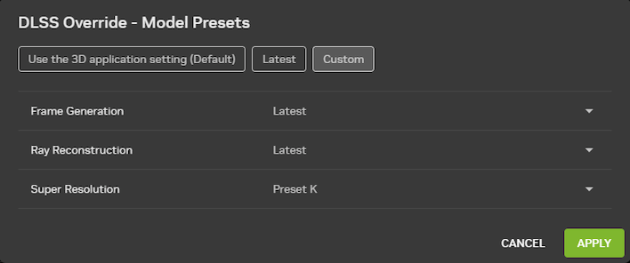 dlss override model presets