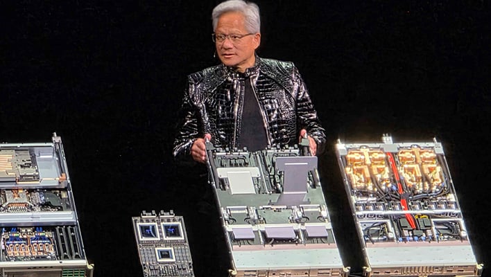 NVIDIA CEO Jensen Huang showing off Vera Rubin parts at CES.
