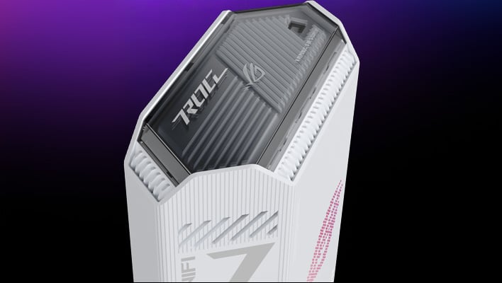 Top angled view of the ASUS ROG Strix GS-BE7200 Wi-Fi 7 router.