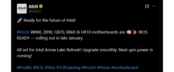 asus arrow lake refresh tweet