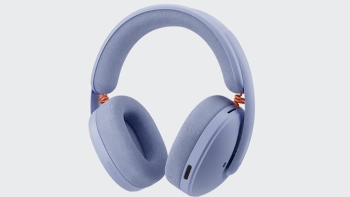 Logitech G325 Lightspeed headset in lilac on a gray background.