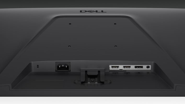 Render of the inputs on a Dell 27-inch monitor, on a gray gradient background.