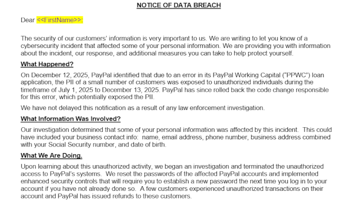 breach letter paypal